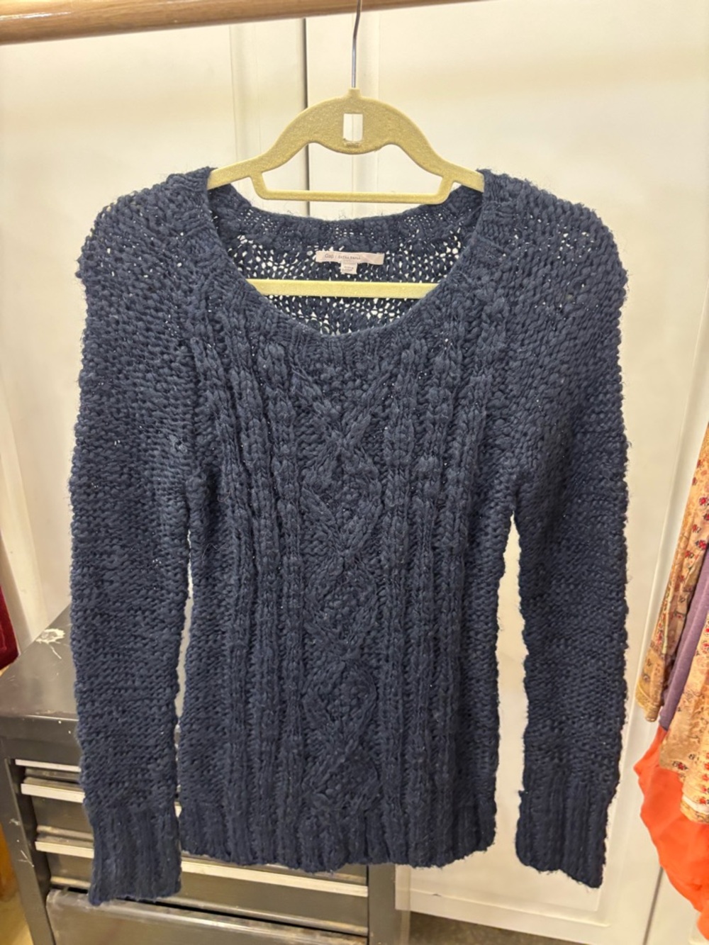 GAP Navy Cable-Front Scoop-Neck Sweater